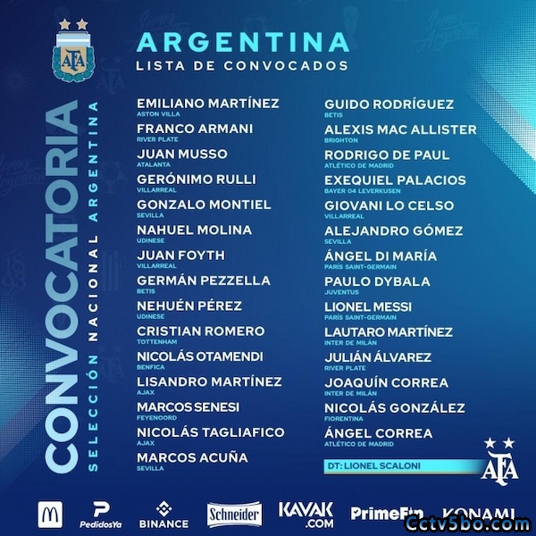 阿根廷对阵意大利名单：梅西 劳塔罗领衔