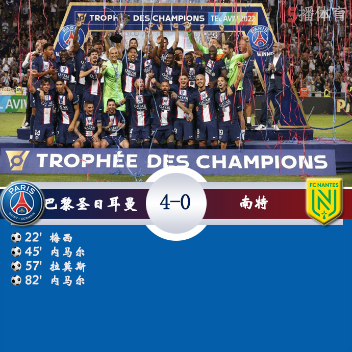 法国超级杯决赛 巴黎圣日耳曼  4 - 0  南特