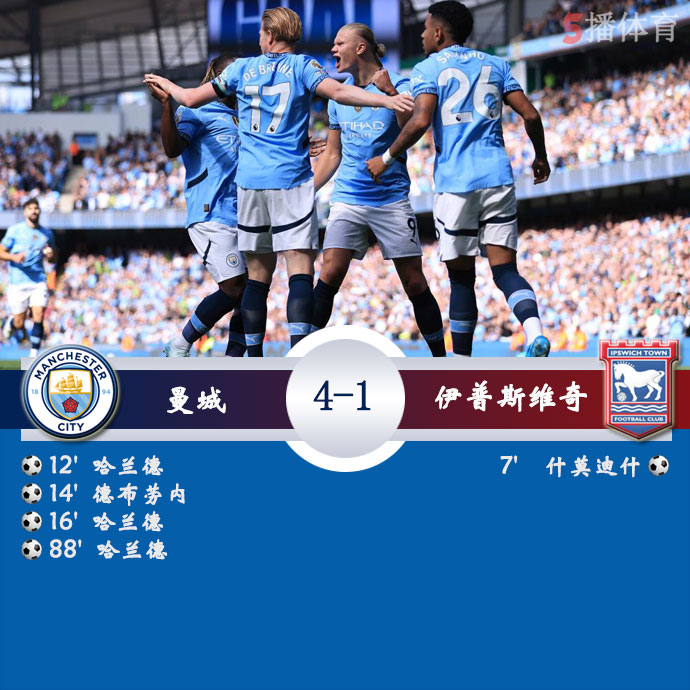 曼城  4 - 1  伊普斯维奇