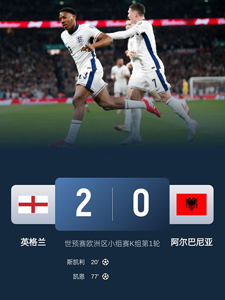 英格兰  2 - 0  阿尔巴尼亚