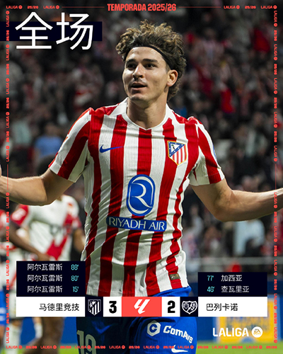 马竞3-2巴列卡诺 阿尔瓦雷斯绝杀 查瓦里亚超级世界波