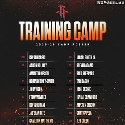 火箭训练营名单公布，范乔丹伤缺引争冠变数