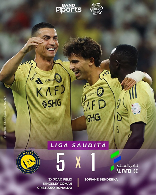 沙特联：利雅得胜利5-1哈萨征服 菲利克斯先拔头筹 C罗中柱