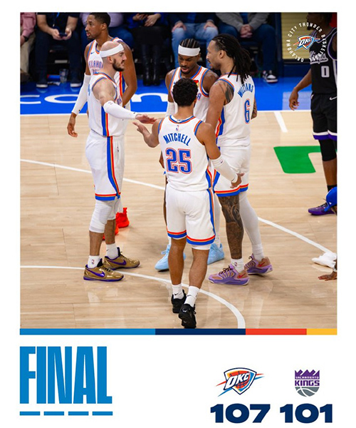 雷霆107-101国王取NBA5连胜，亚历山大31+9+4 拉文23分