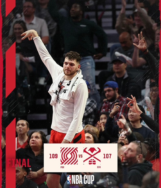 NBA杯-开拓者109-107险胜掘金，杨瀚森未出战，约基奇21+14+9