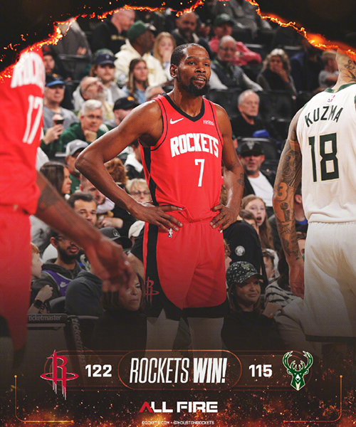 火箭客场122-115x逆转雄鹿，申京23+11，杜兰特里程碑