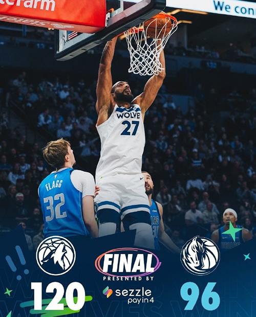 森林狼120-96大胜独行侠，状元对决华子三分7中1，弗拉格15分