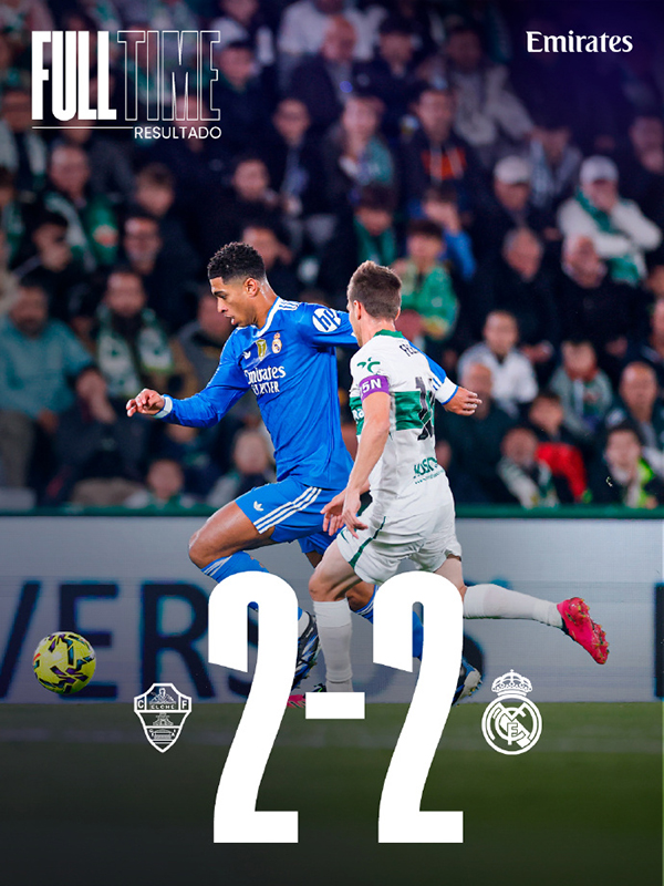 西甲战报:怀森抢点破门 贝林厄姆破门 皇马2-2埃尔切