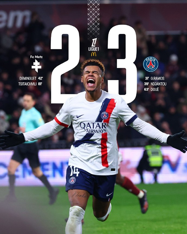 梅斯2-3巴黎圣日耳曼 贡萨洛·拉莫斯首开